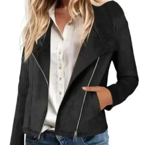 NEW Black Jacket Fall / Winter Fashion Clothes Size XL Extra Large Cropped Coat - Picture 3 of 6